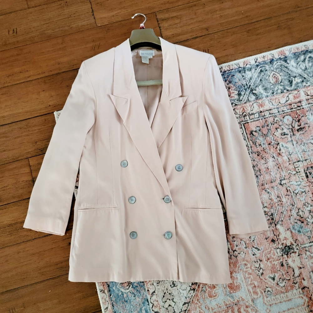 Lew Magram Size 6 Pink Silk Double Breasted Padded Shoulder Vintage Jacket